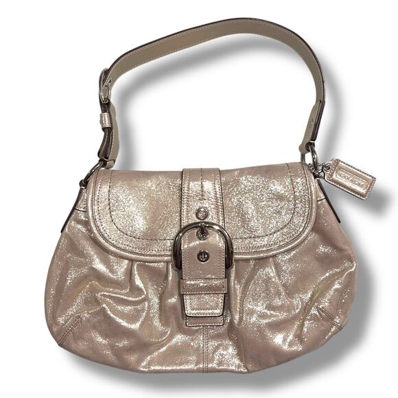 Coach Soho Y2K 1990s Pleated Leather Sufflette Bag Flap Buckle Champagne F15204 - Picture 1 of 11